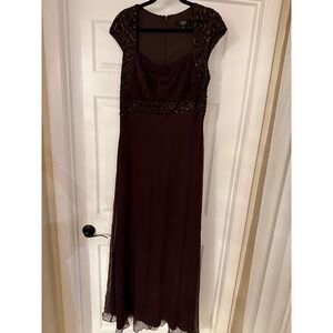 NWT Tadashi Shoji Silk Gown Brown Sequin Beaded Evening Dress Dusk Size 16 Luxe